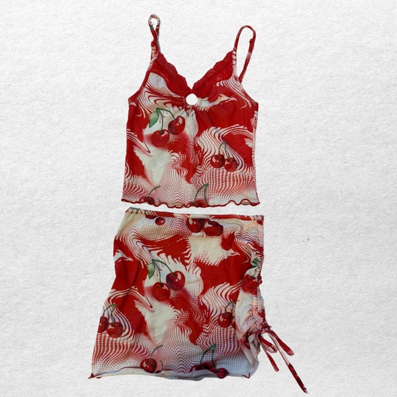 Jaded London Cherry Print Mesh Co-ord Set - Picture 2 of 4